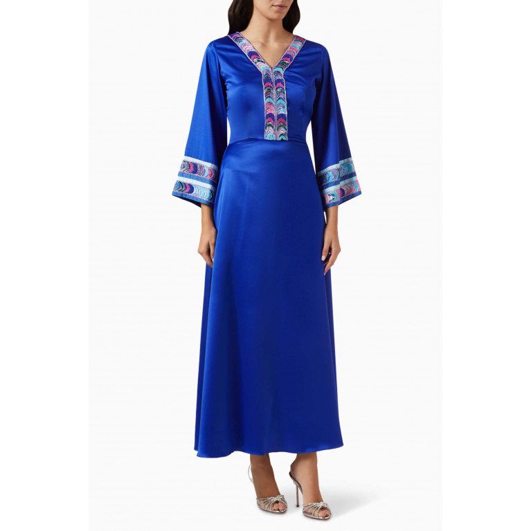 Feryal Al Bastaki - Embroidered Maxi Dress in Satin