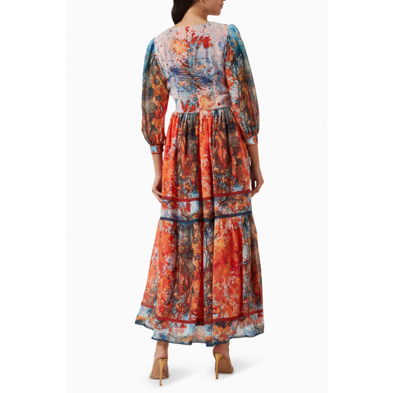 Feryal Al Bastaki - Embroidered Maxi Dress in Chiffon