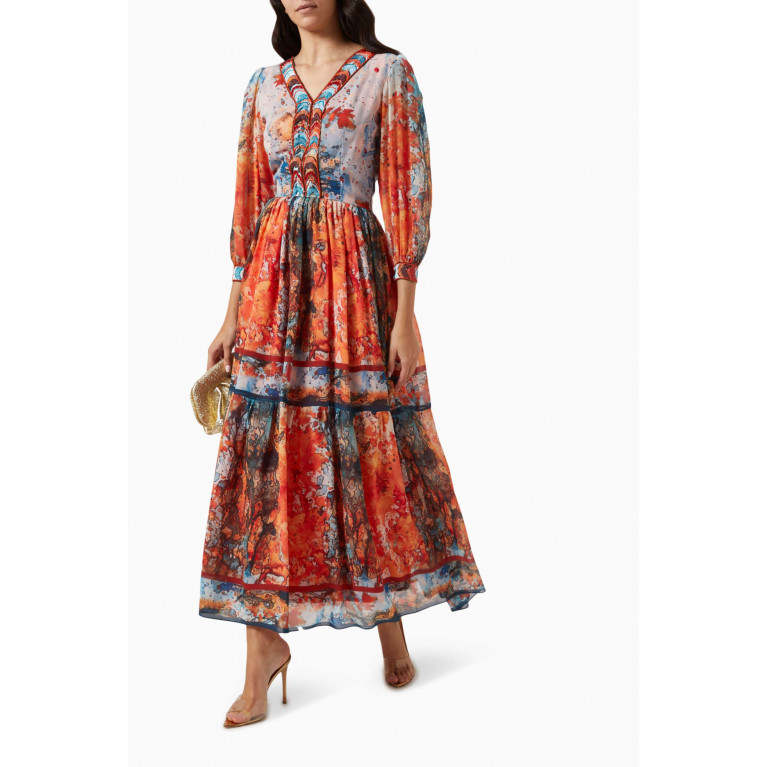Feryal Al Bastaki - Embroidered Maxi Dress in Chiffon