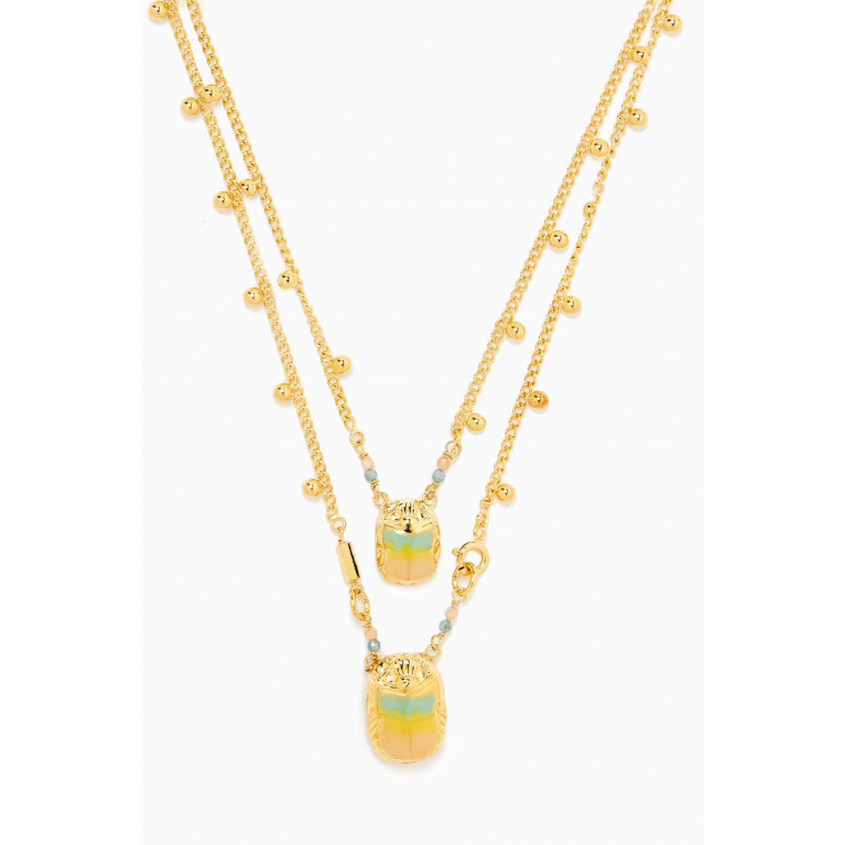 Gas Bijoux - Scarab Double Pendant Necklace in 24kt Gold-plated Metal