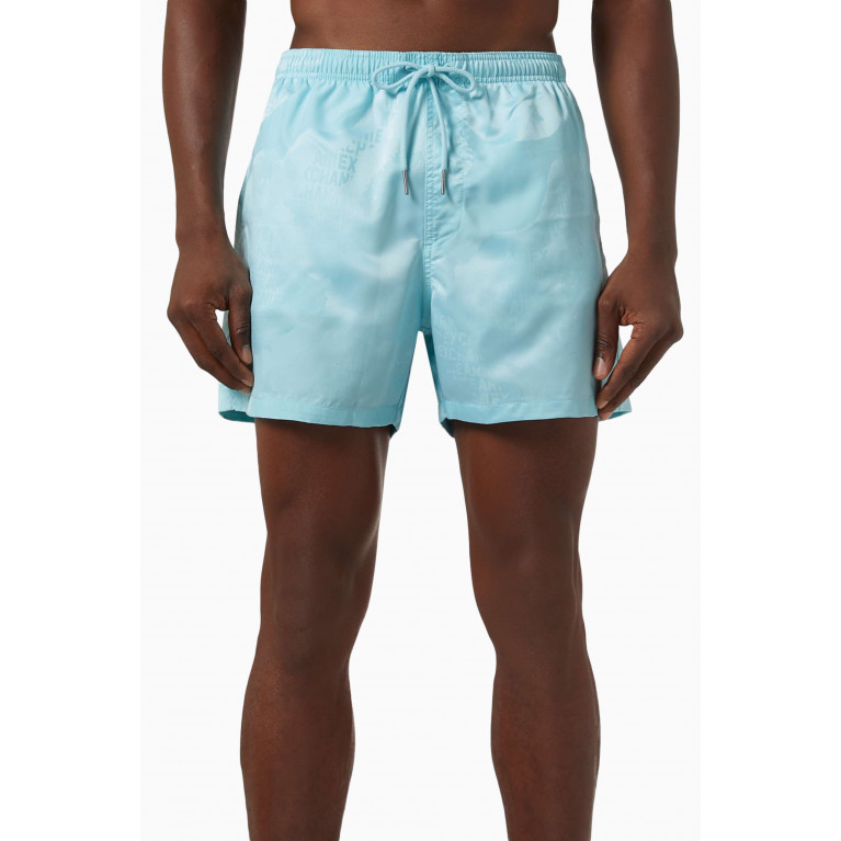 Armani Exchange - All-over Logo Swim Shorts in Satin Blue