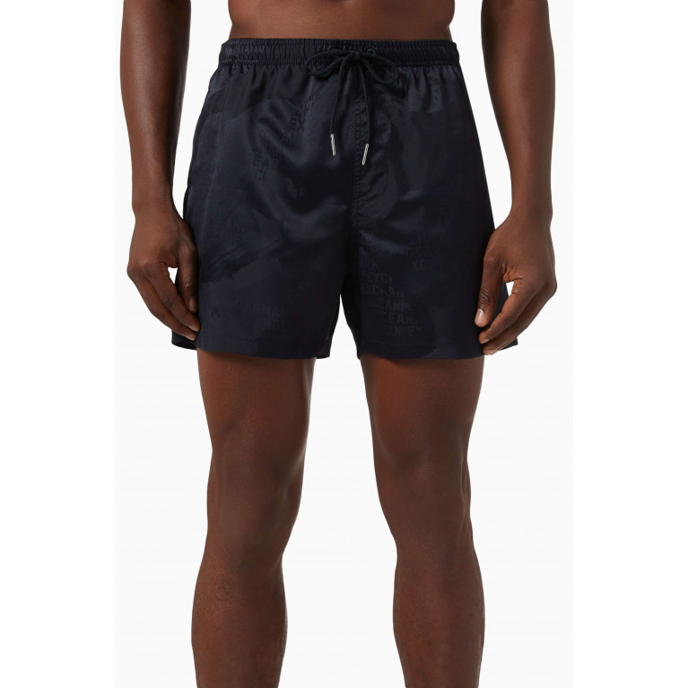 Armani Exchange - All-over Logo Swim Shorts in Satin Blue