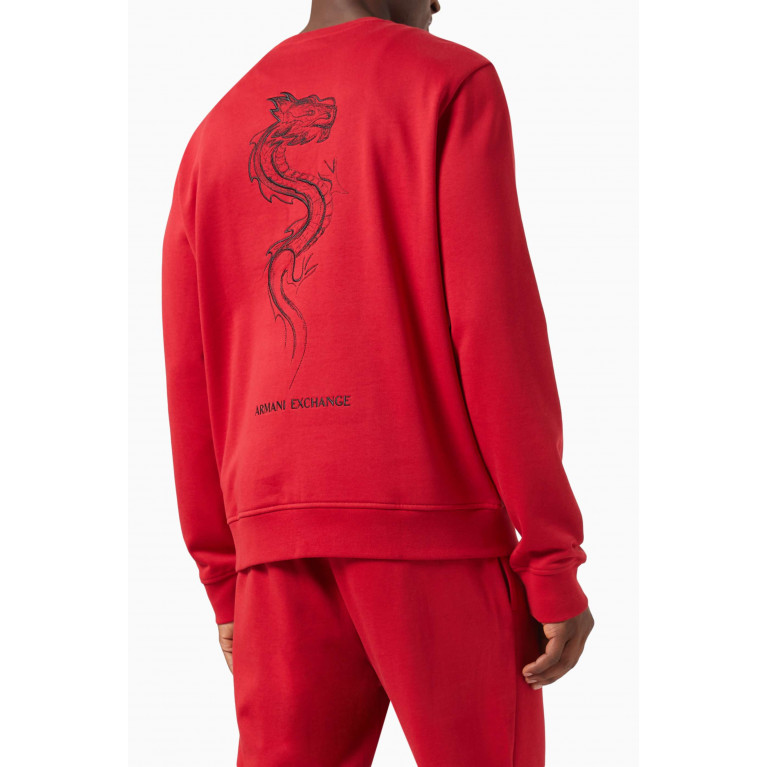Armani Exchange - Dragon Embroidery Sweatshirt in Jersey Red