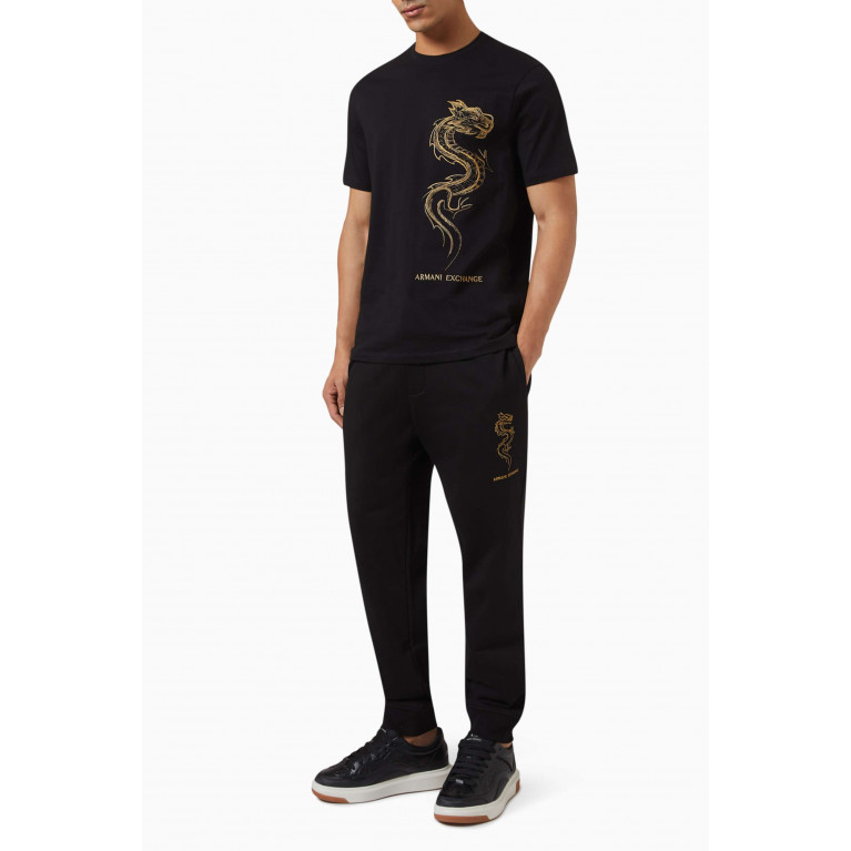 Armani Exchange - Dragon Embroidery Sweatpants in Cotton Jersey Black