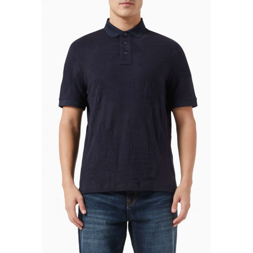 Armani Exchange - All-over Logo Polo Shirt in Cotton Jacquard Blue