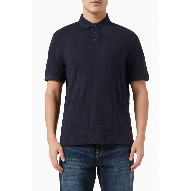 Armani Exchange - All-over Logo Polo Shirt in Cotton Jacquard Blue