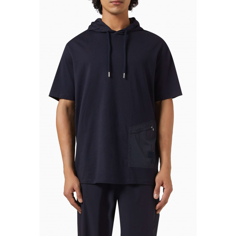 Armani Exchange - Short-sleeve Sweatshirt Hoodie in Jersey Blue