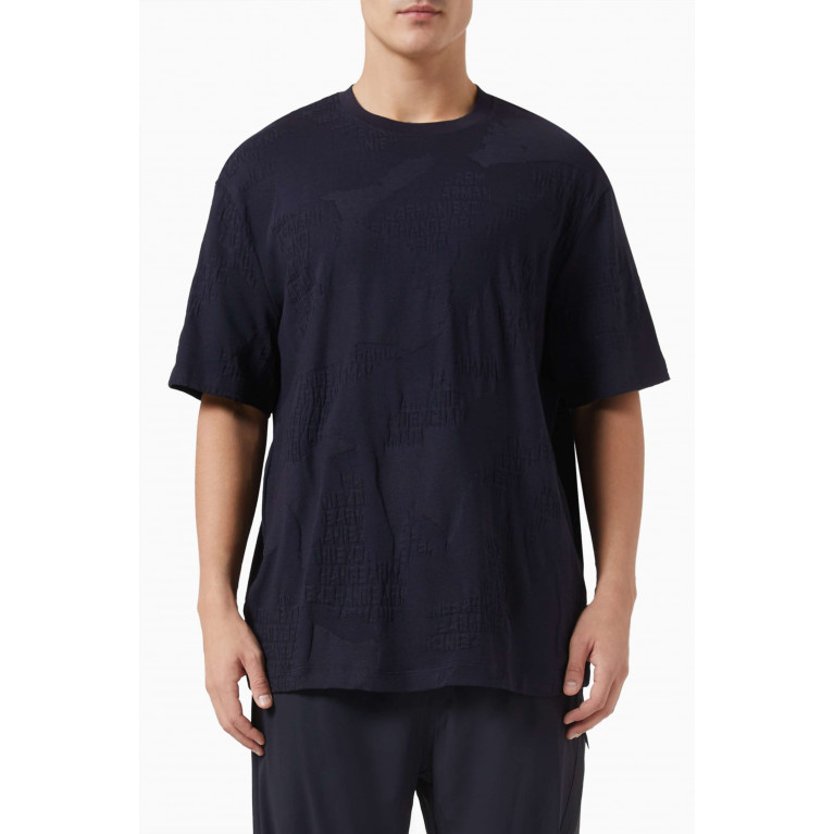 Armani Exchange - All-over Logo T-Shirt in Cotton Jersey Blue