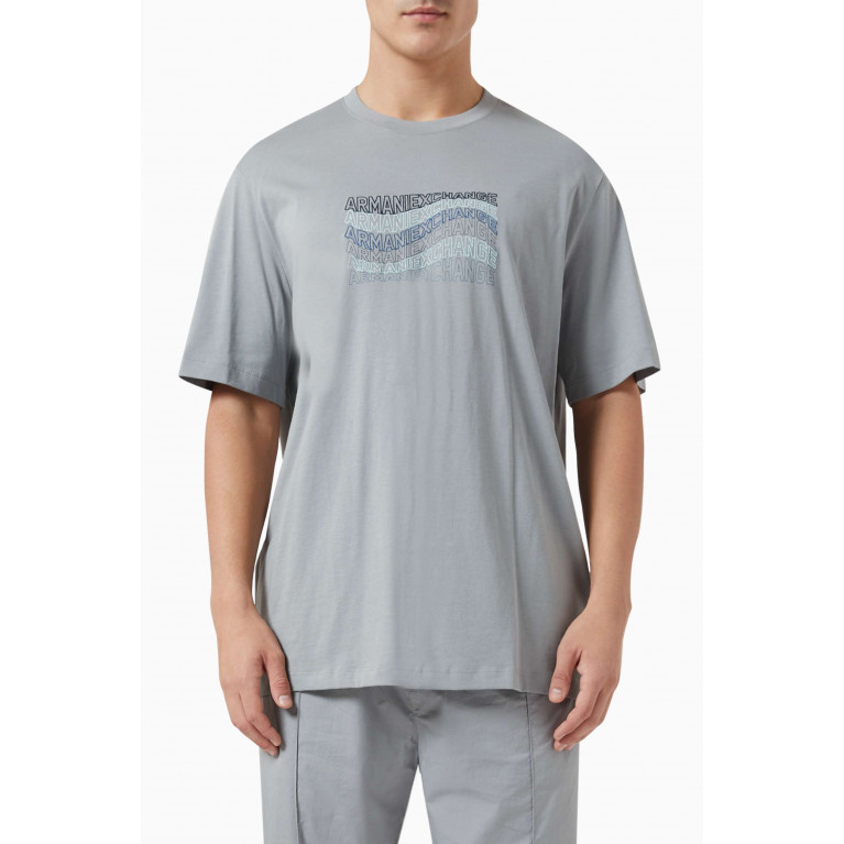 Armani Exchange - Wavy Logo-detail T-shirt in Cotton Grey