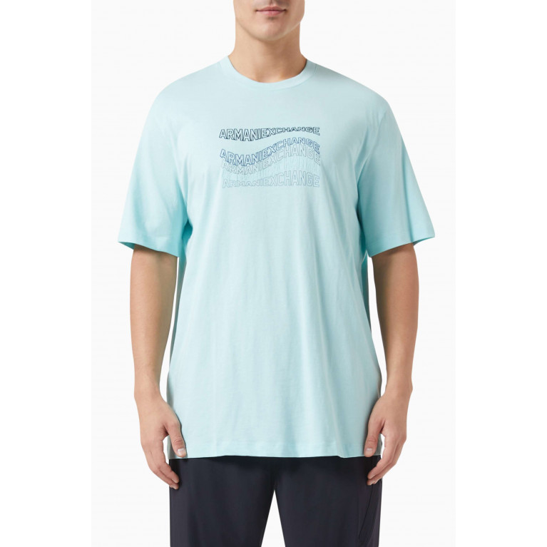 Armani Exchange - Wavy Logo-detail T-shirt in Cotton Blue