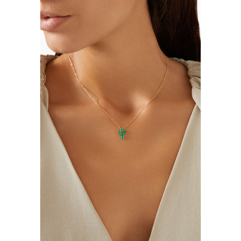 Fergus James - Cross Pendant Colombian Emerald Necklace in 18kt Gold