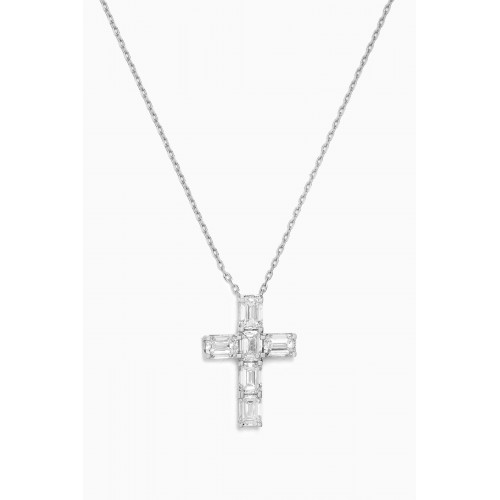 Fergus James - Cross Pendant Emerald-cut Diamond Necklace in 18kt White Gold