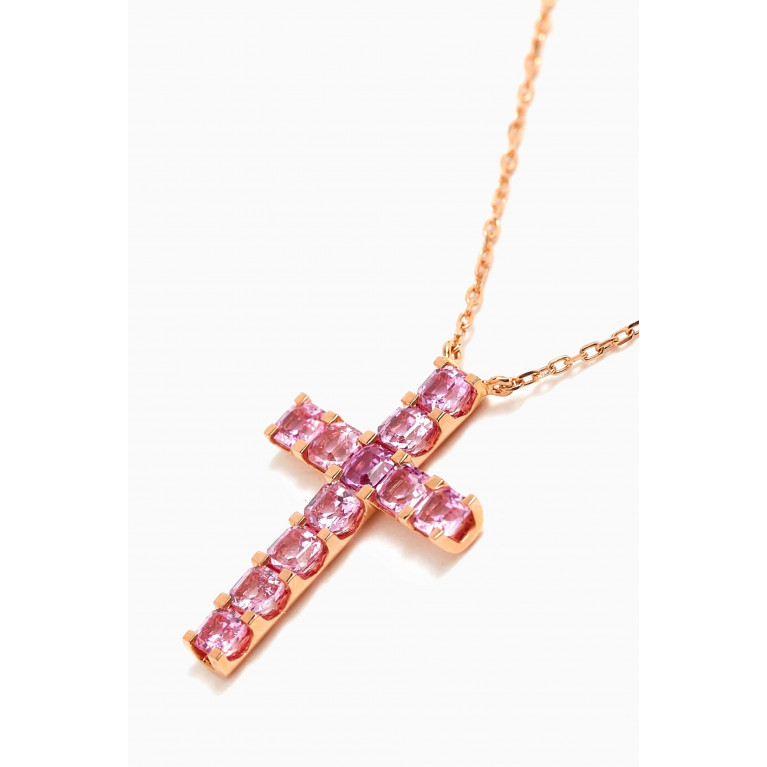 Fergus James - Cross Pendant Asscher-cut Ceylon Sapphire Necklace in 18kt Rose Gold