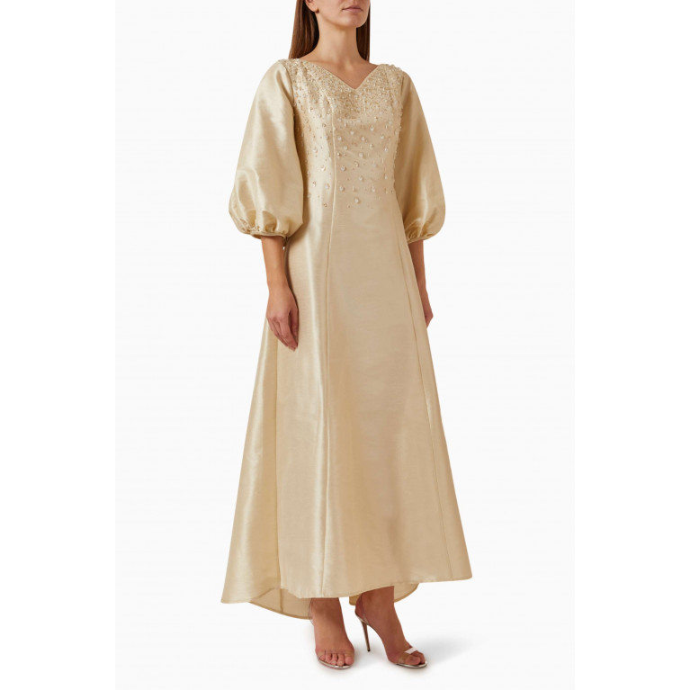 HQ by Homa Q - Bead-embellished Maxi Dress in Raw Silk