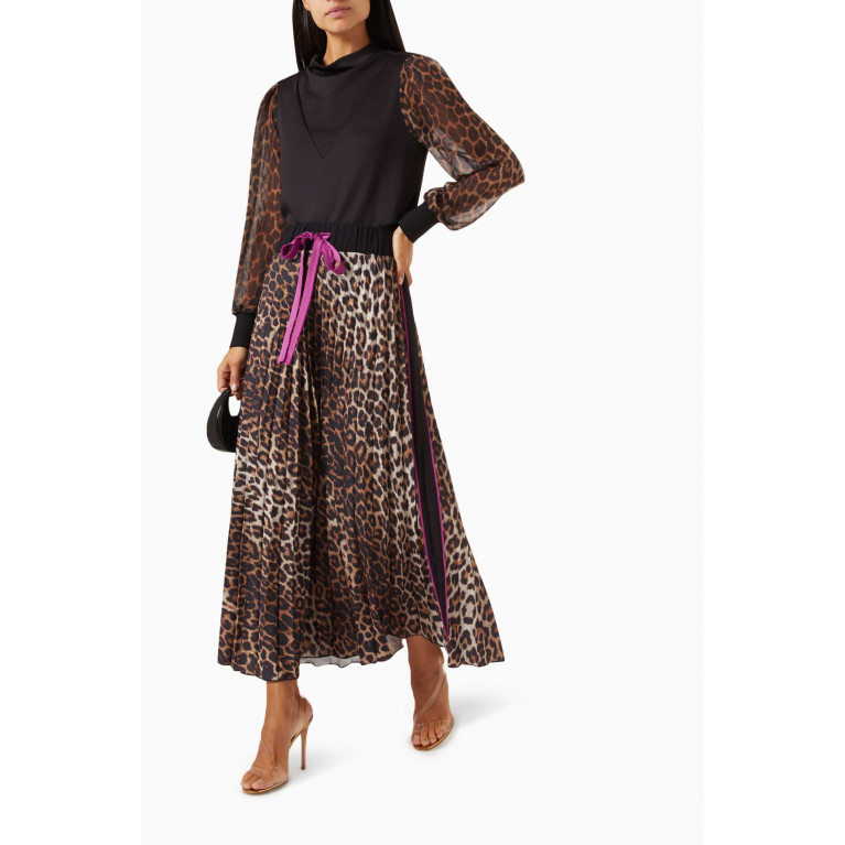 Hukka - Leopard-print Pleated Maxi Skirt
