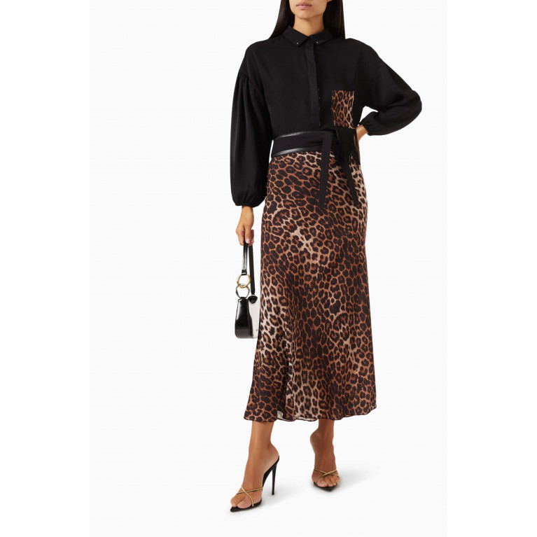 Hukka - Leopard-print Belted Midi Skirt in Viscose