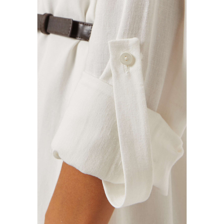 Hukka - Belted Midi Shirt Dress in Viscose-linen Blend