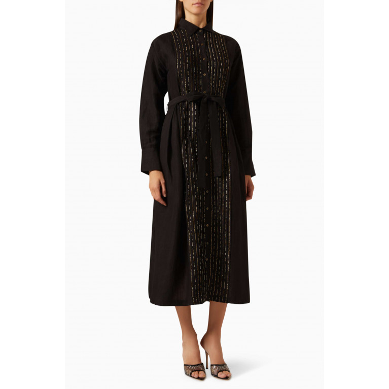 SWGT - Embroidered Shirt Midi Dress in Linen-blend