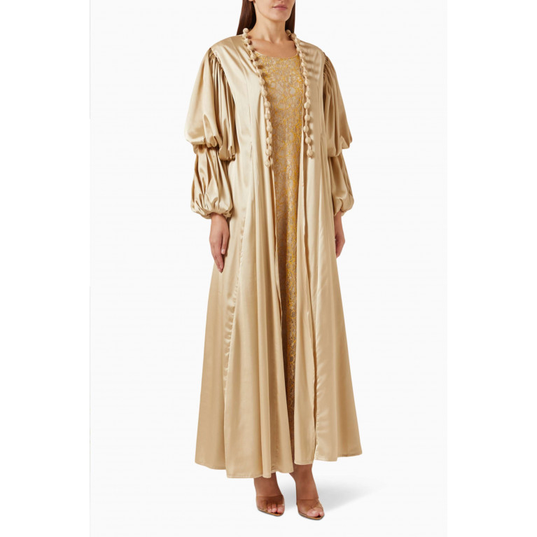 The Orphic - Double Layered Puff Sleeves Abaya & Dress Set in Silk & Lace