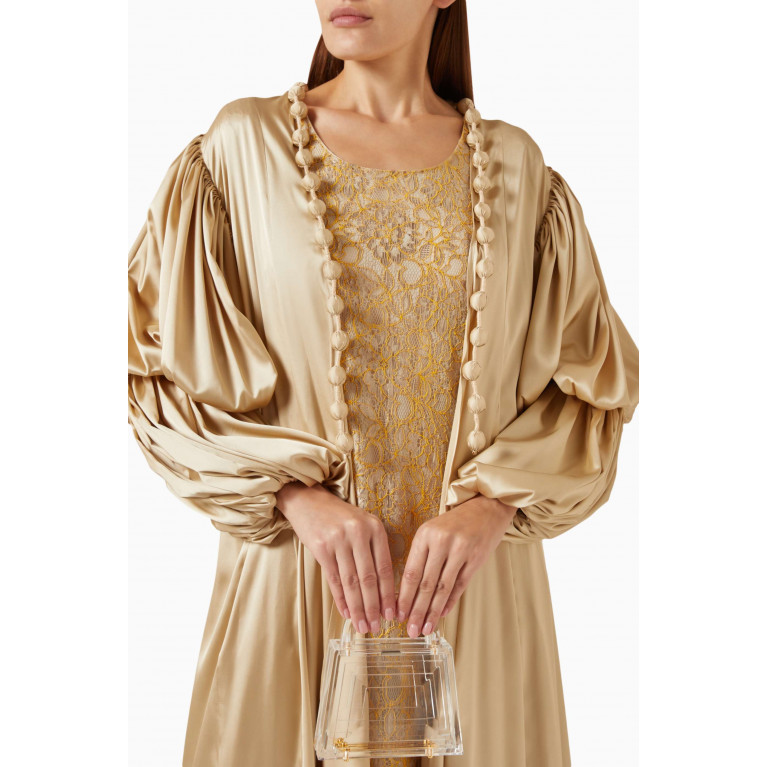 The Orphic - Double Layered Puff Sleeves Abaya & Dress Set in Silk & Lace