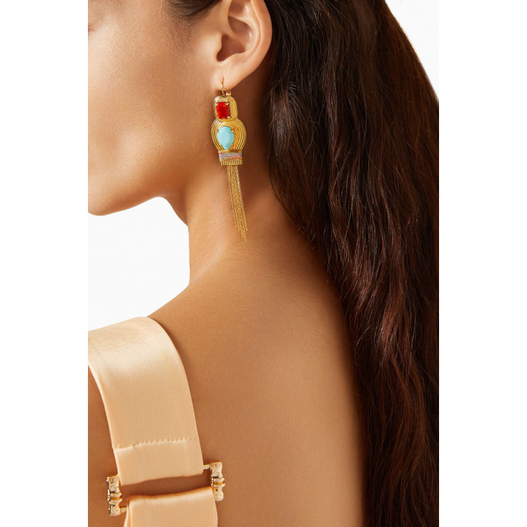 Satellite - Bohemian Cabochons Pompom Sleeper Earrings in 14kt Gold-plated Metal