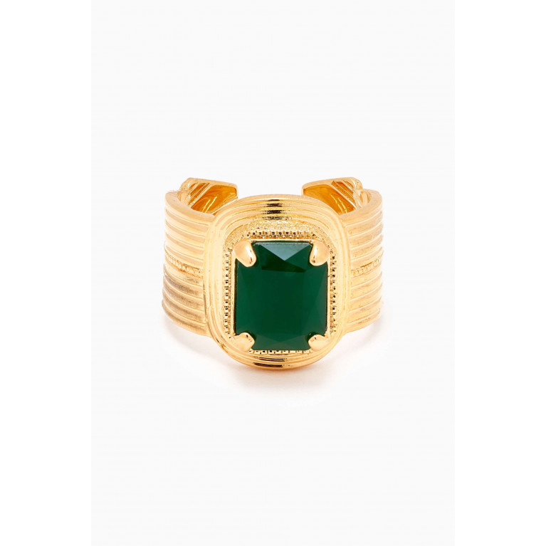 Satellite - Large Cabochon Adjustable Ring in 14kt Gold-plated Metal