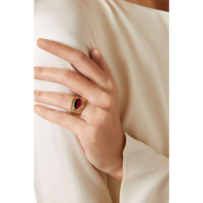 Satellite - Feather Adjustable Ring in 14kt Gold-plated Metal
