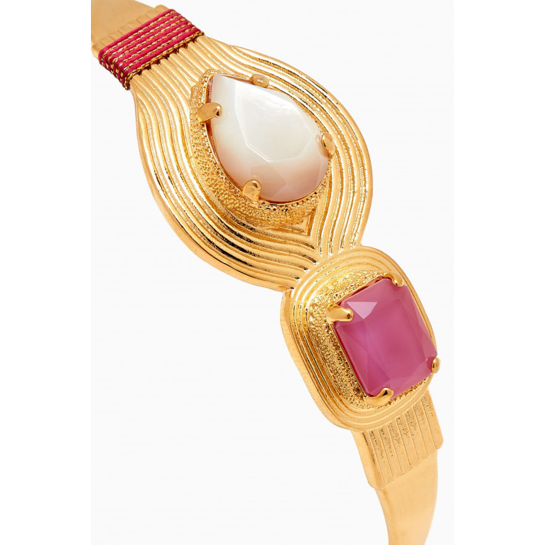 Satellite - Mother-of-Pearl Adjustable Bangle in 14kt Gold-plated Metal