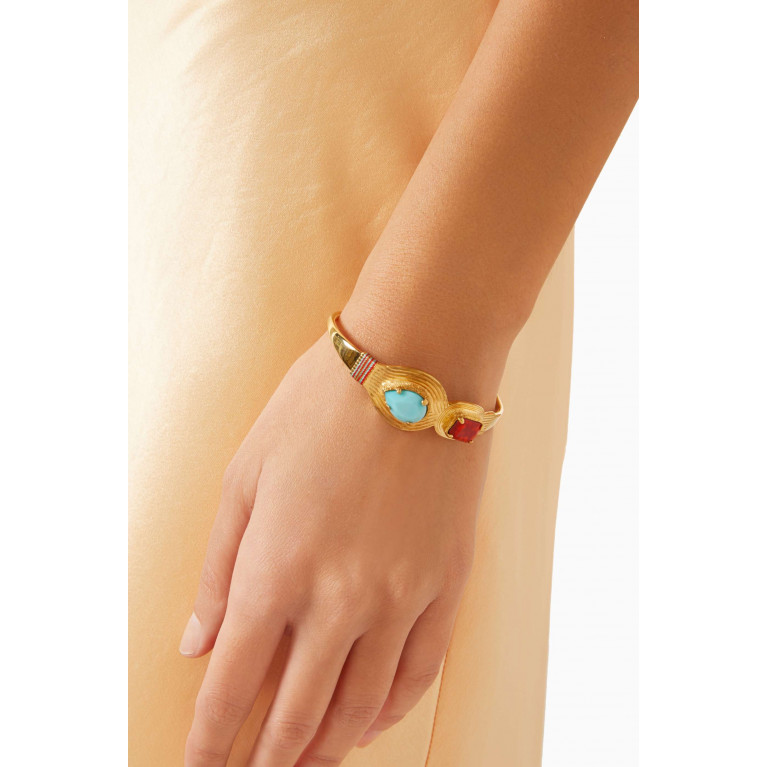Satellite - Bohemian Cabochon Adjustable Bangle in 14kt Gold-plated Metal