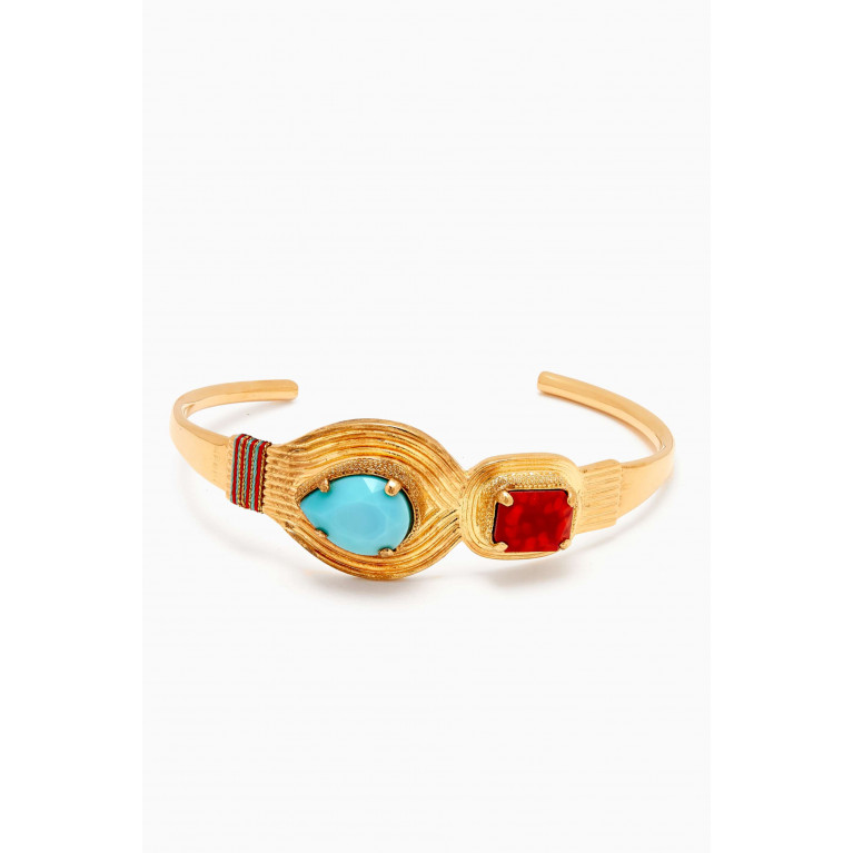 Satellite - Bohemian Cabochon Adjustable Bangle in 14kt Gold-plated Metal