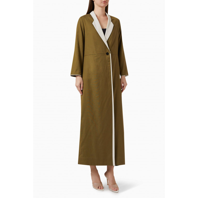 CHI-KA - Buttoned Coat Abaya in Viscose Linen-blend