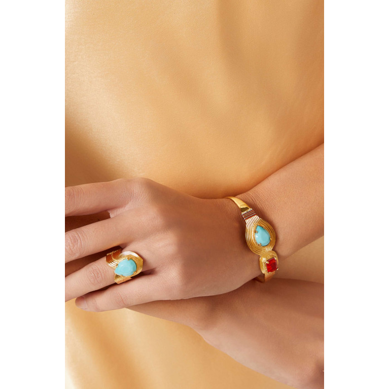 Satellite - Bohemian Cabochon Adjustable Ring in 14kt Gold-plated Metal