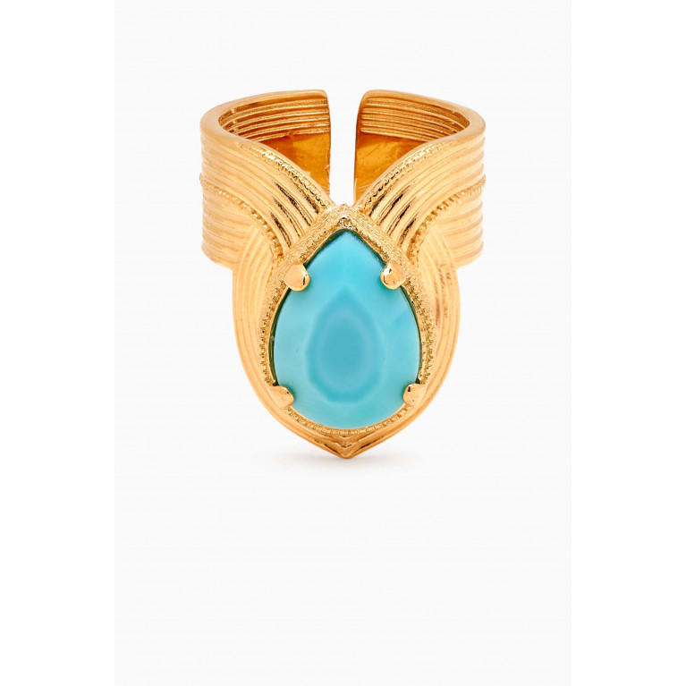 Satellite - Bohemian Cabochon Adjustable Ring in 14kt Gold-plated Metal