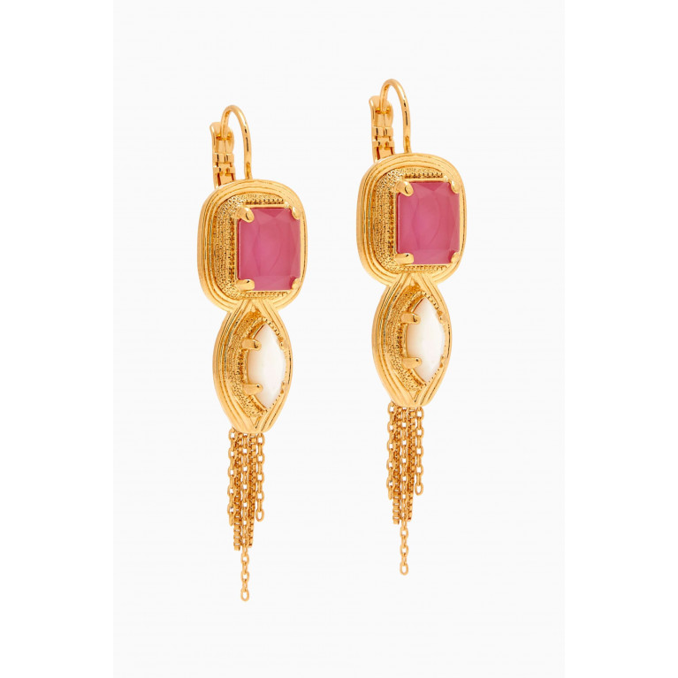 Satellite - Mother-of-Pearl Pompom Sleeper Earrings 14kt Gold-plated Metal
