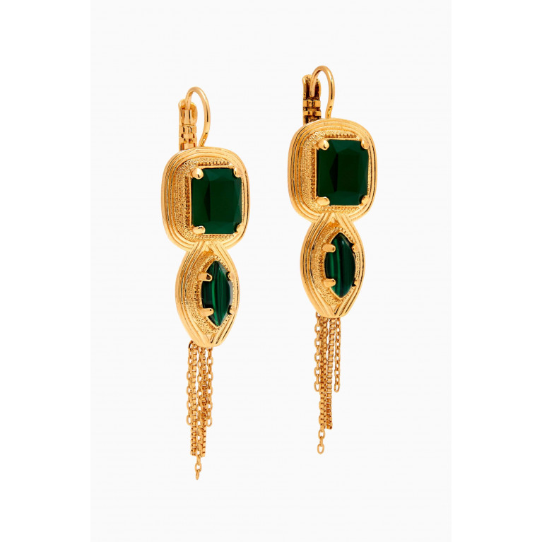Satellite - Cabochon Pompom Sleeper Earrings in 14kt Gold-plated Metal