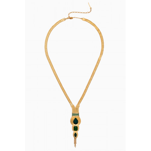 Satellite - Malachite Filigree Necklace in 14kt Gold-plated Metal