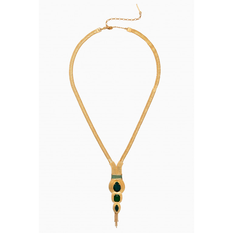 Satellite - Malachite Filigree Necklace in 14kt Gold-plated Metal