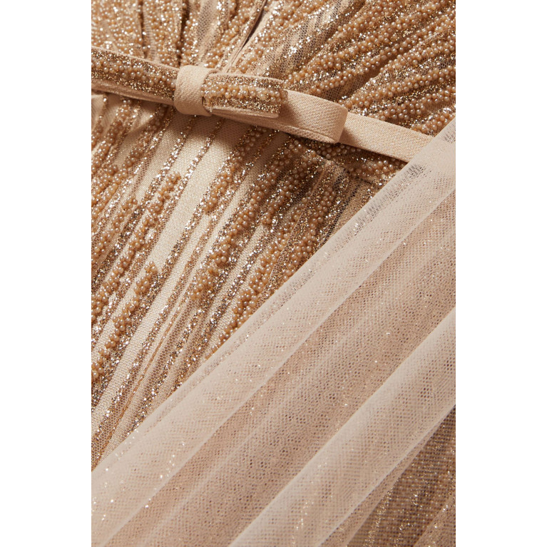 Eleganza La Mode - Beaded Maxi Dress in Tulle & Silk Gold