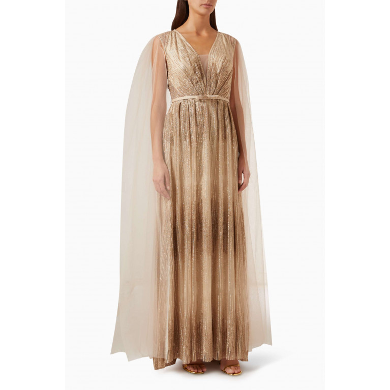 Eleganza La Mode - Beaded Maxi Dress in Tulle & Silk Gold