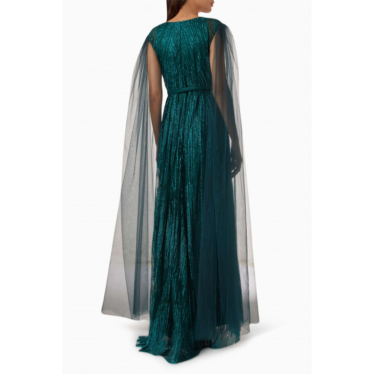 Eleganza La Mode - Beaded Maxi Dress in Tulle & Silk Green