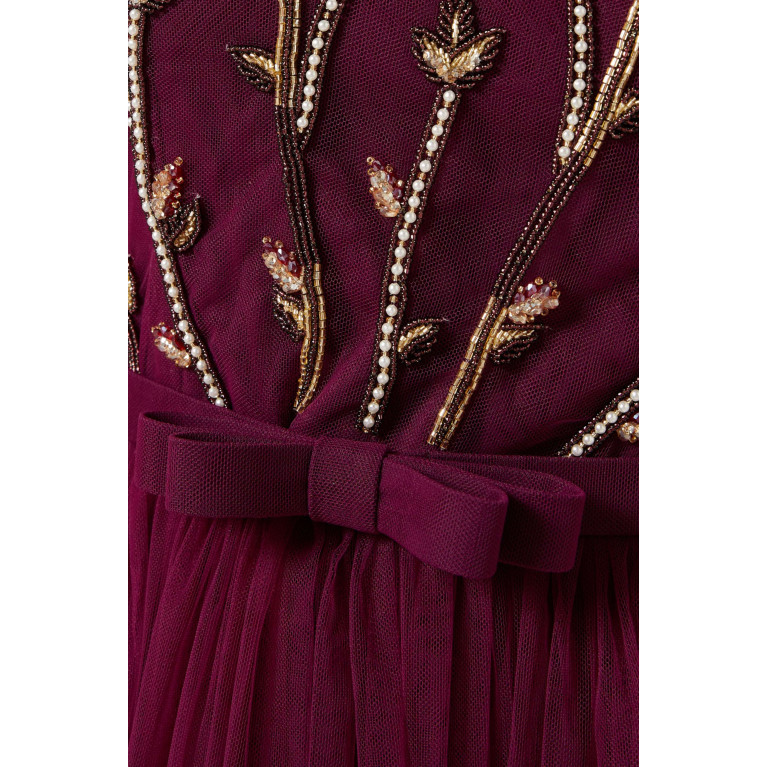 Eleganza La Mode - Bead-embellished Maxi Dress in Tulle & Crepe Red
