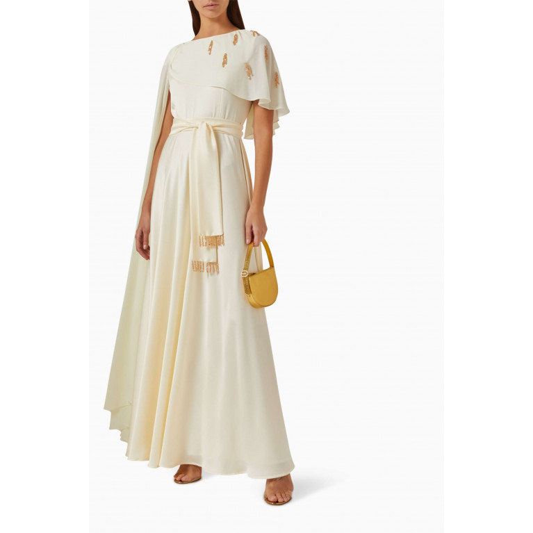 Eleganza La Mode - Paneled Maxi Dress in Soft-crepe Neutral