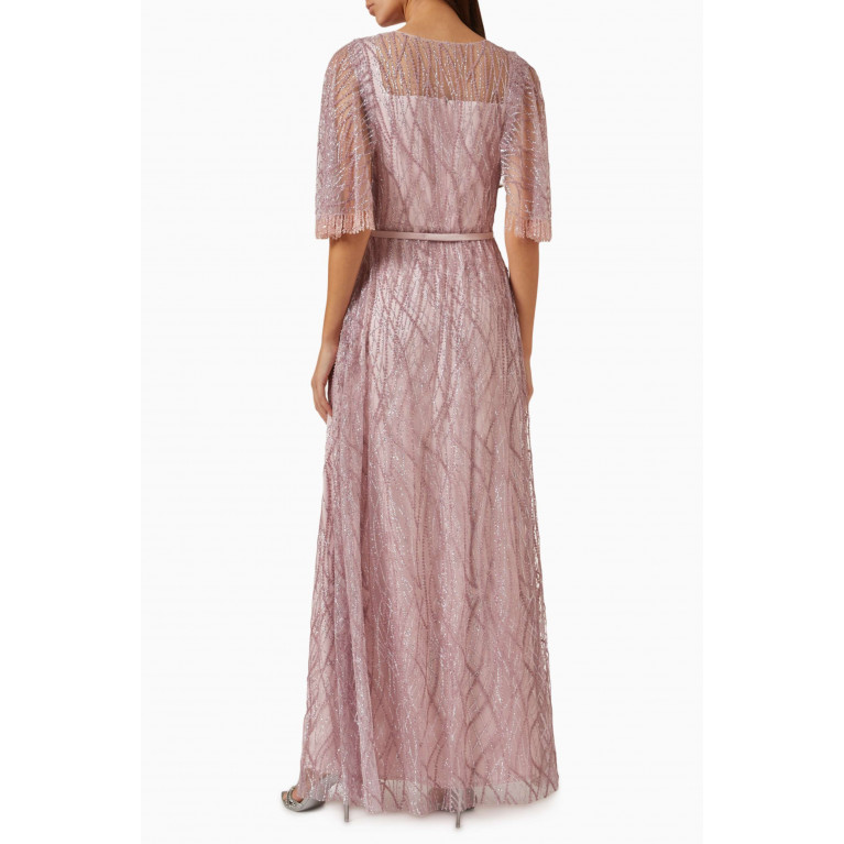 Eleganza La Mode - Beaded Detachable Maxi Dress in Tulle & Silk Pink