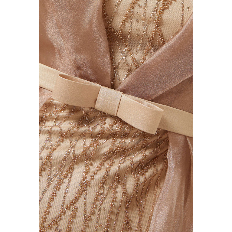 Eleganza La Mode - Bead-embellished Maxi Dress in Organza & Tulle Neutral