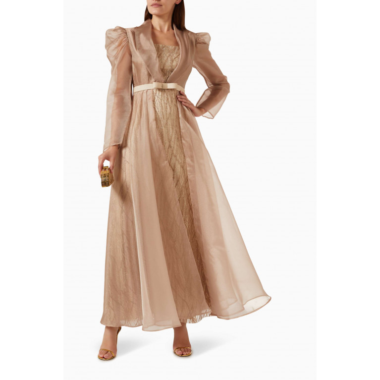 Eleganza La Mode - Bead-embellished Maxi Dress in Organza & Tulle Neutral