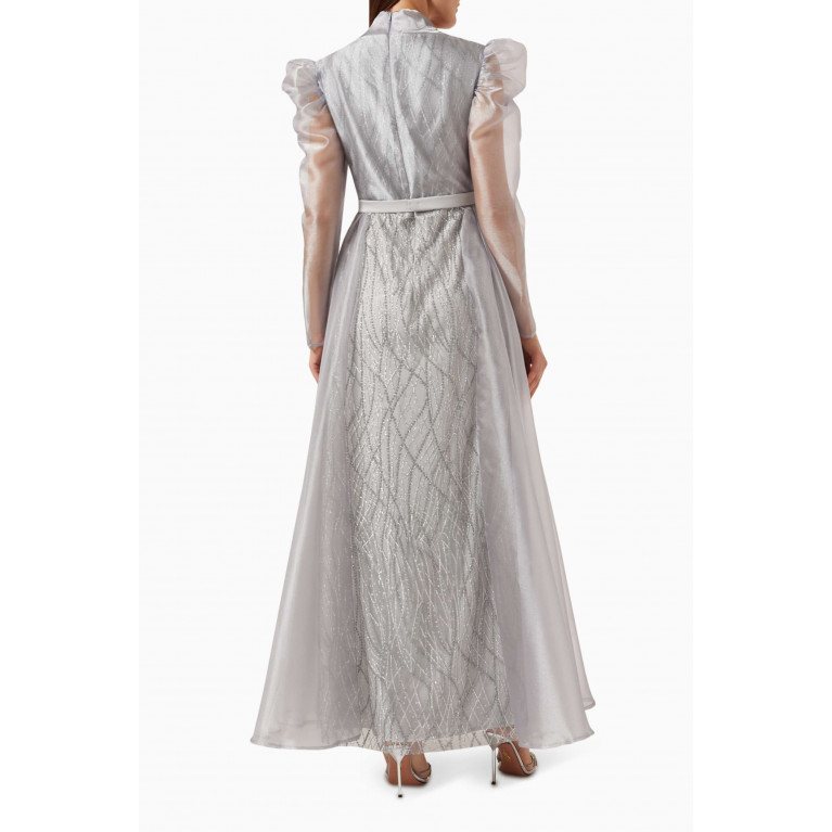 Eleganza La Mode - Bead-embellished Maxi Dress in Organza & Tulle Silver