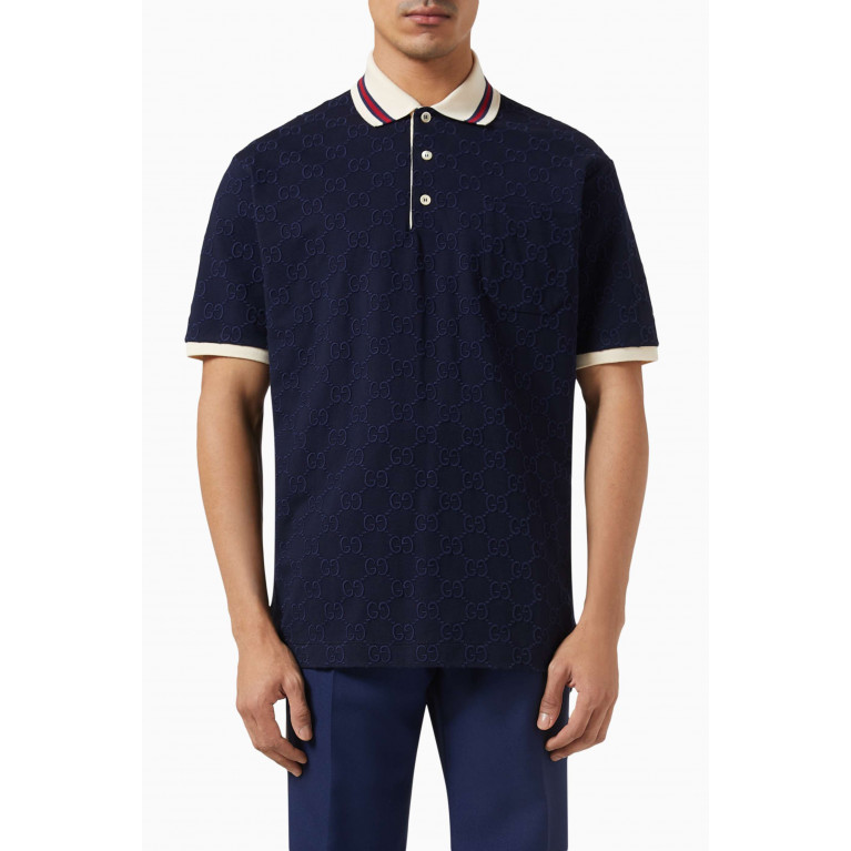 Gucci - GG-embroidered Polo Shirt in Stretch Cotton Piqué