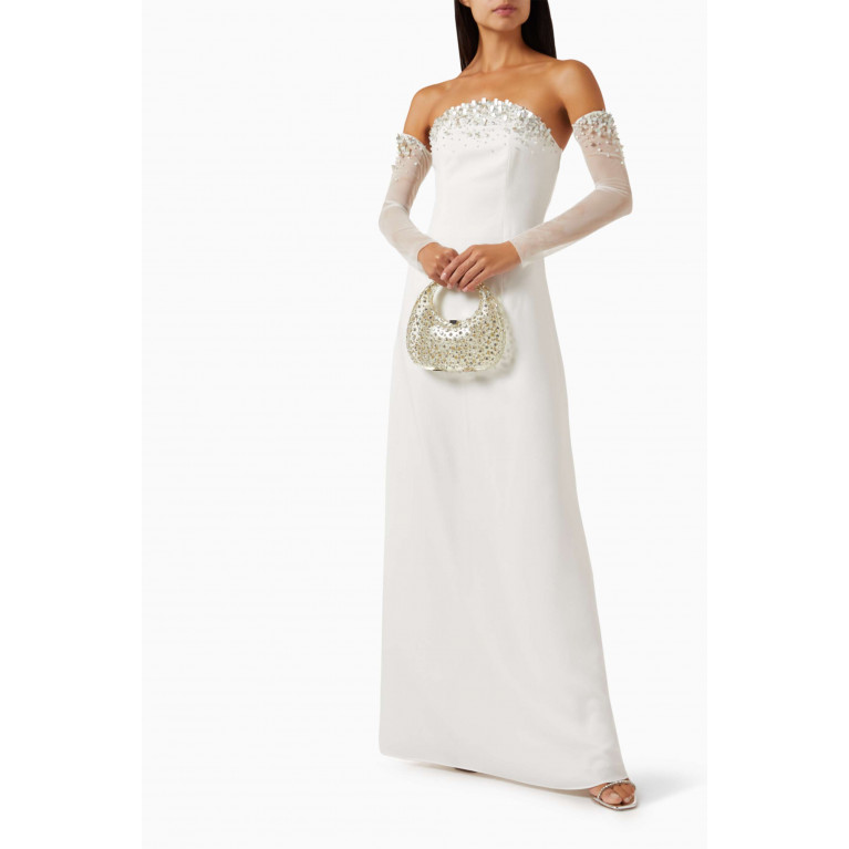 Anatomi - Cozy Embellished Off-shoulder Maxi Dress White