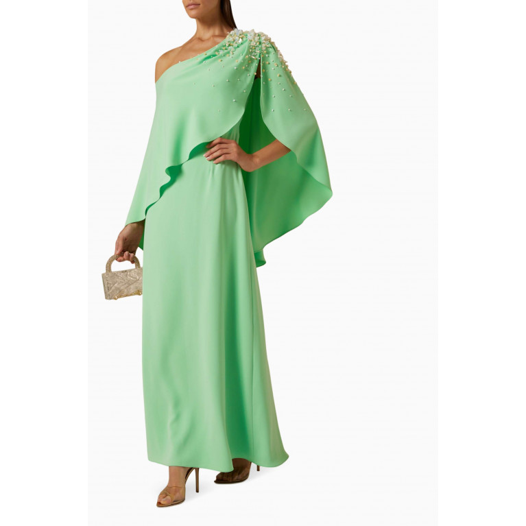 Anatomi - Cleva One-shoulder Cape Maxi Dress Green
