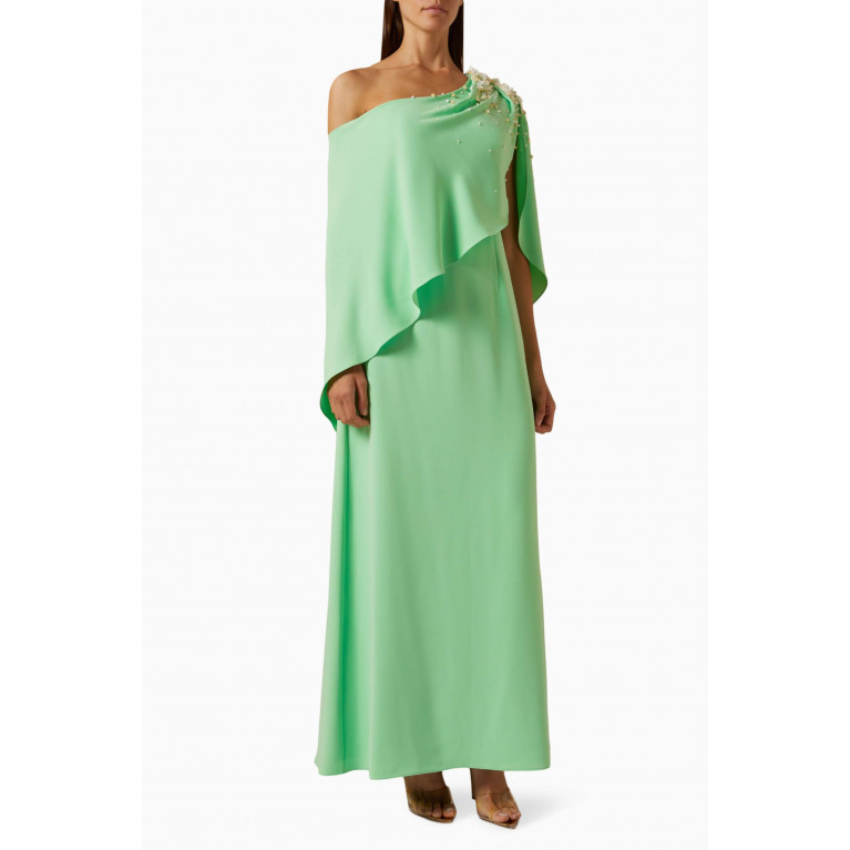 Anatomi - Cleva One-shoulder Cape Maxi Dress Green